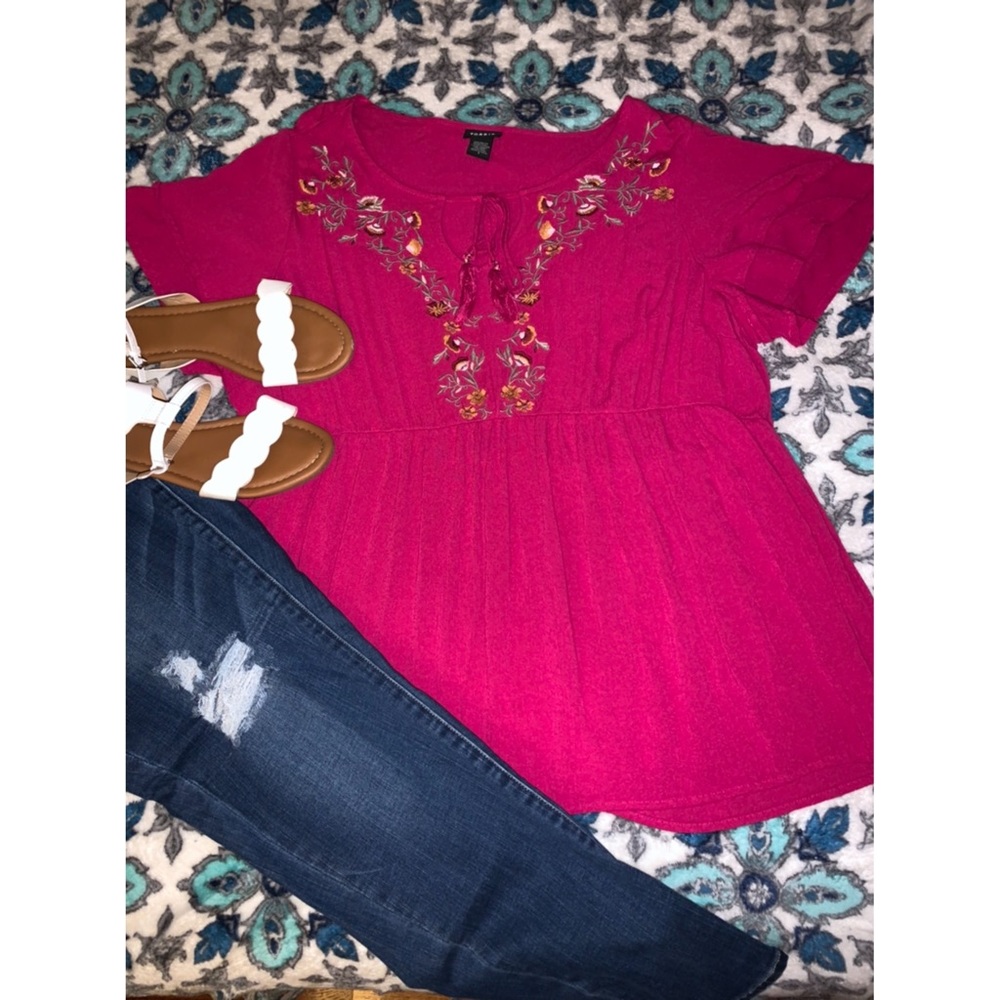 Bright pink blouse with tie detail